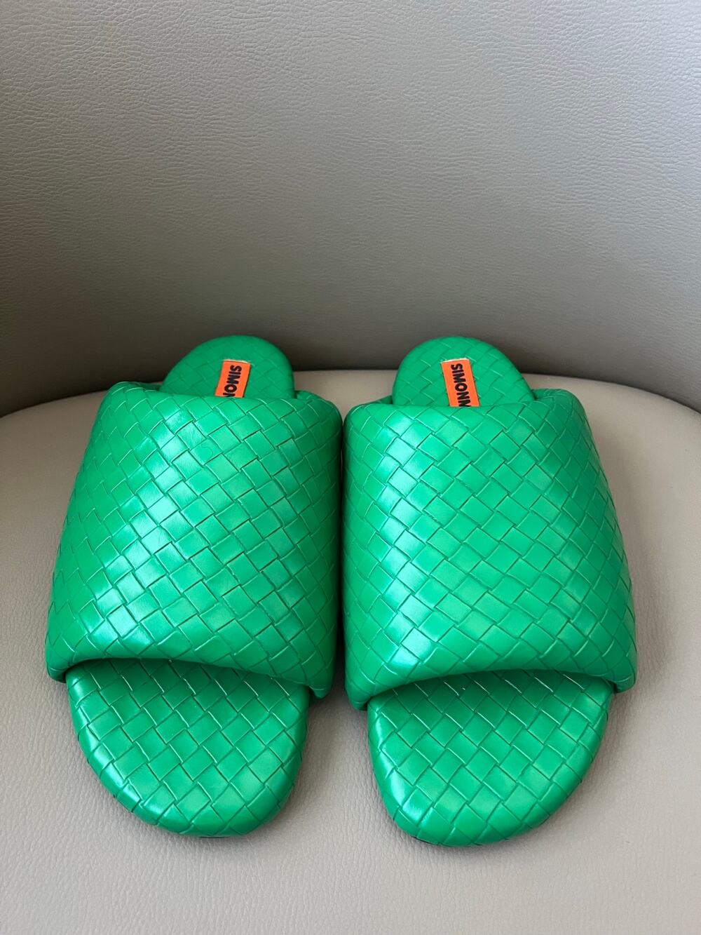 Simon Miller Slides Sandals Sz 39 8.5 Woven Bubble Green